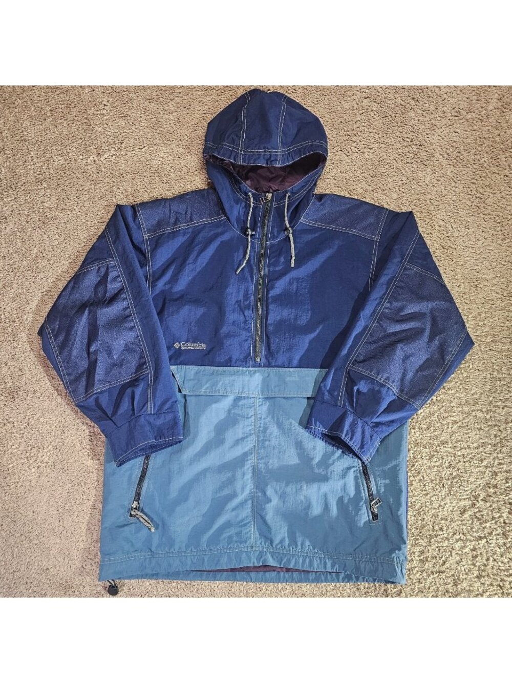 Y2K Columbia Sportswear Jacket Mens M Blue 1/4 Zip Anorak Pullover Hooded Pocket